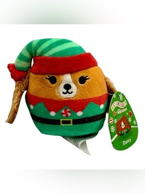 Squishmallows Holiday Micromallows Darcy Brown Dog Christmas Elf Plush Toy 3”